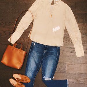 Long sleeve french cuff Reformation silk blouse SM